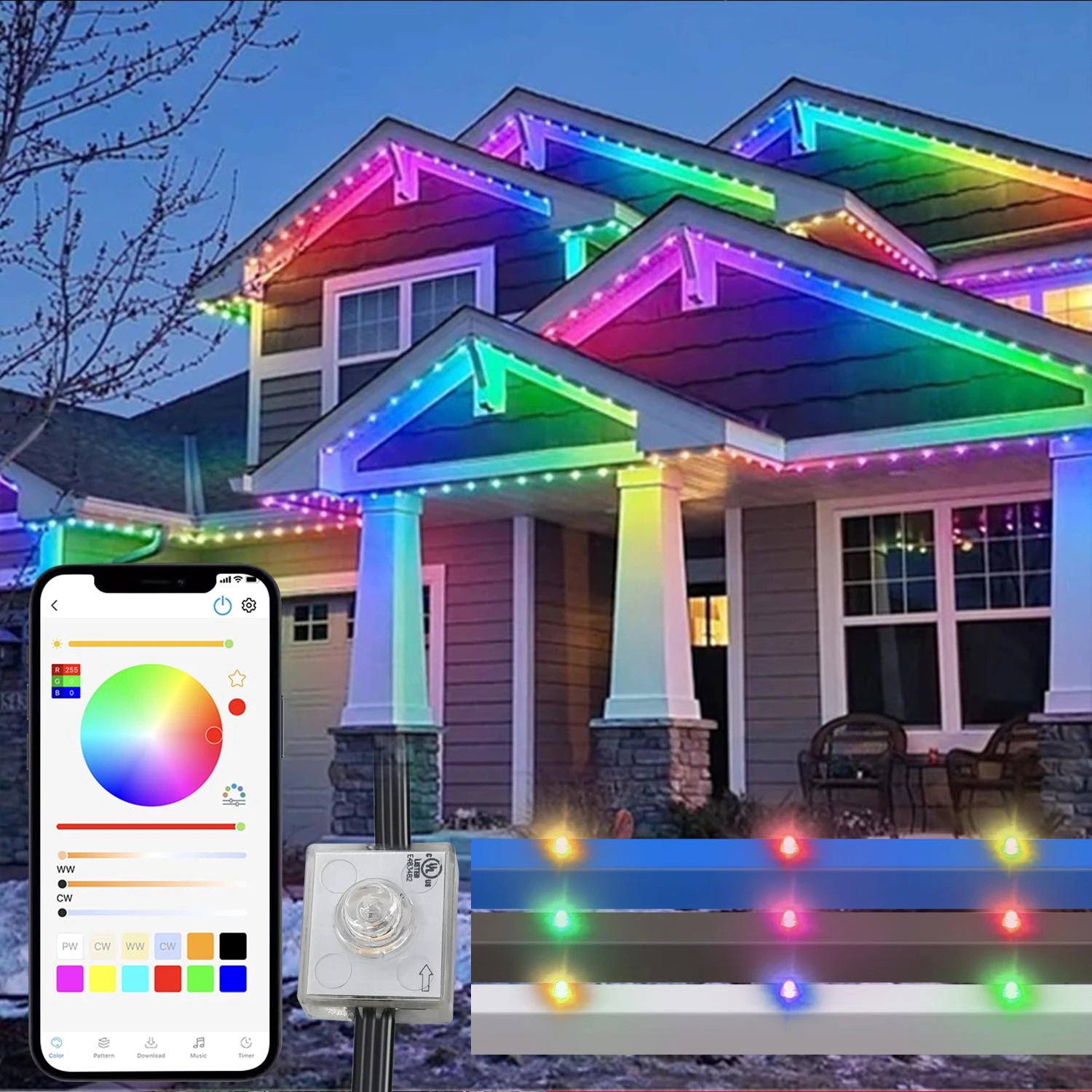 IP68 Outdoor Waterproof Eave Light RGBW Smart Chasing LED Permanent Pixel Light